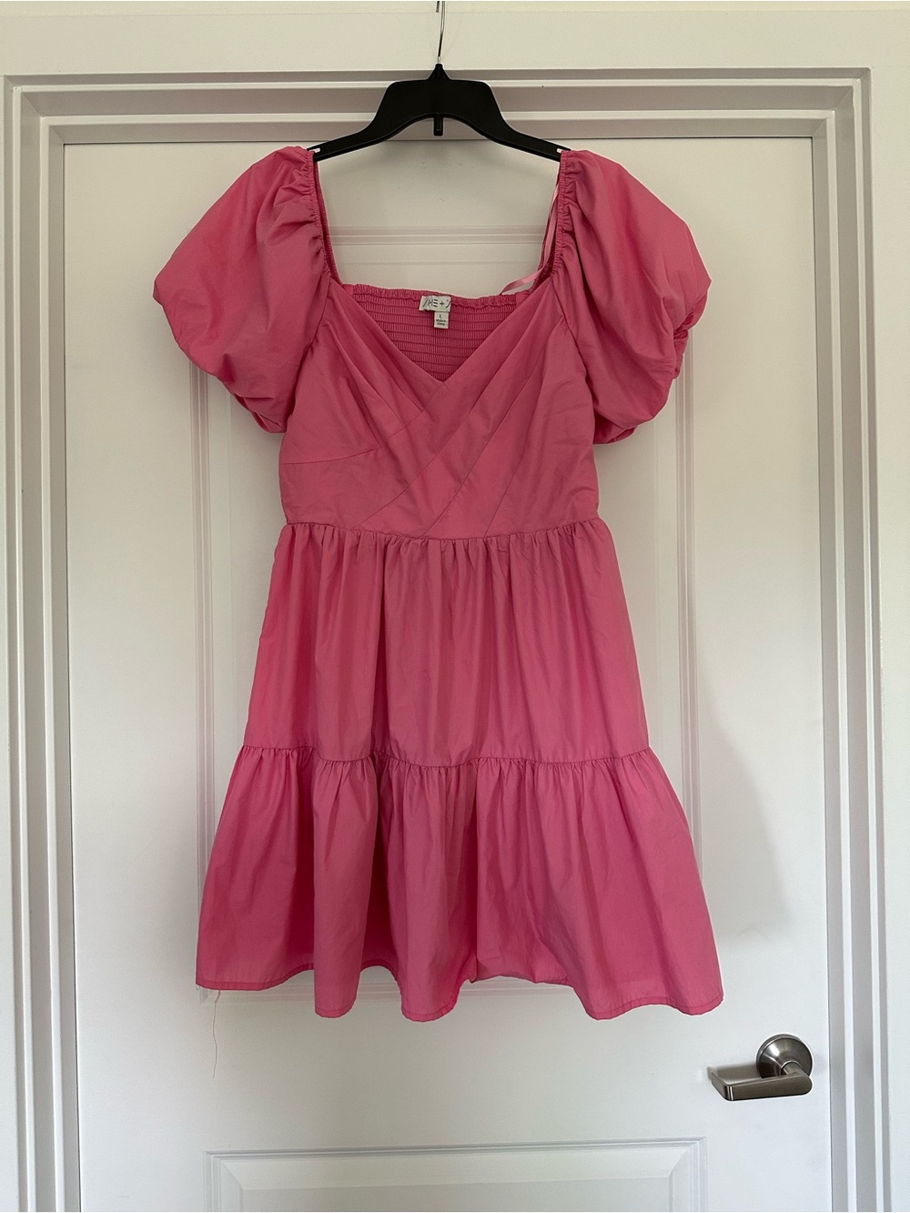 Source Unknown Pink Puff Sleeve Tiered Mini Dress